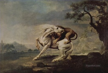 動物 Painting - ライオンに襲われる馬